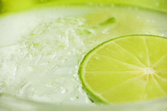 ice and lime. Cold cocktail with lime
