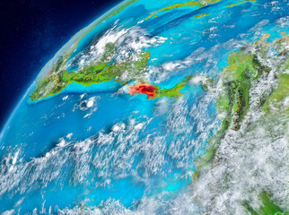 Space view of Costa Rica in red