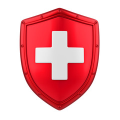 Red Shield with Cross Isolated