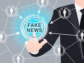 Fake News Glowing Button Pressed 3d Illustration