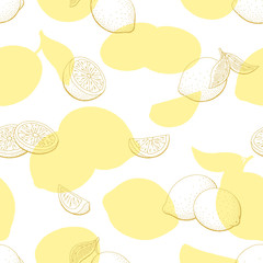 Lemon fruit graphic yellow color seamless pattern background sketch illustration vector