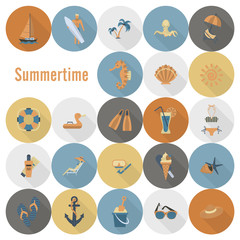 Summer and Beach Simple Flat Icons