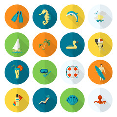 Summer and Beach Simple Flat Icons