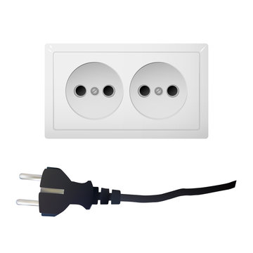Electrical adapter with two outlet. AC power plugs and sockets. Vector illustration.