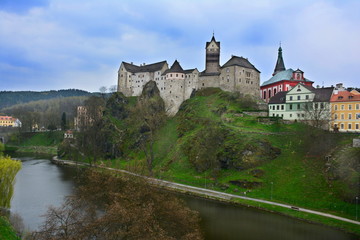 Fototapeta na wymiar Ancient Czech castle, view over the river. Landscape.
