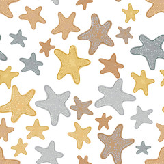 Fototapeta na wymiar Seamless pattern background with starfish. Sea inhabitants vector illustration. Beach concept. Summer holiday.