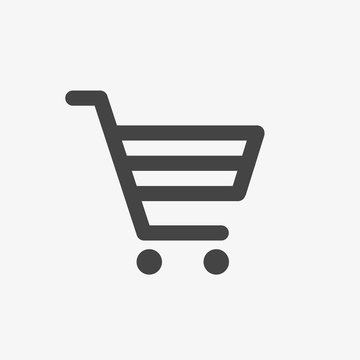 Shopping cart vector icon. Online shop, market, shopping, bag, buy concept. Silhouette, line, thin sign, flat design isolated on white. Cart pictogram for web, website, UI, mobile app.
