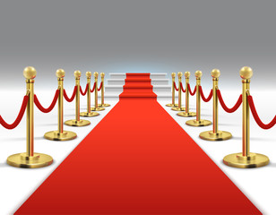 Hollywood luxury and elegant red carpet with stairs in perspective vector illustration