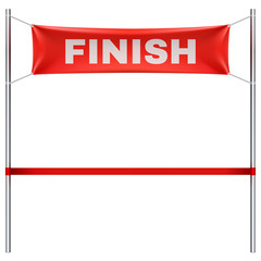 Finish line with red textile banner and ribbon vector illustration isolated on white background © MicroOne