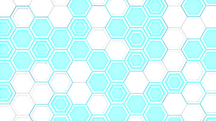 Abstract 3d background made of white hexagons on blue glowing background