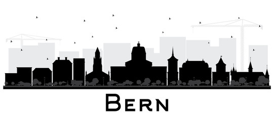 Bern Switzerland City Skyline with Black Buildings Isolated on White.