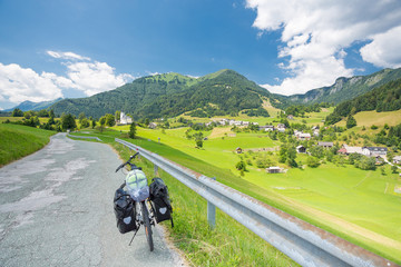 Touring bike on a road in Slovenia