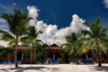 Fototapeta premium Beautiful tropical beach of Koh Rong Samloem island with stylish bungalows. Koh Rong Samloem. Cambodia, Asia. 