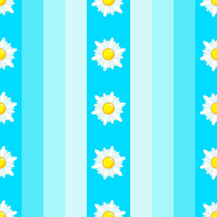 Cotton fabric Summer seamless pattern with daisies on striped background.