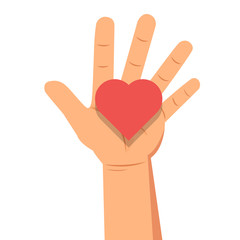 Donation icon concept. The hand gives the heart. Vector illustration.