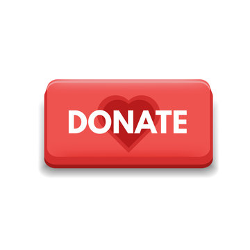 Donation icon red button  with heart concept. Vector illustration.