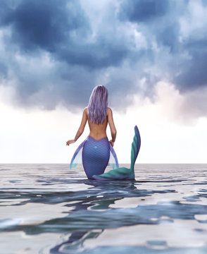 3d Fantasy mermaid in mythical sea,Fantasy fairy tale of sea nymph,3d illustration for book cover or book illustration