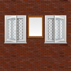 Window in a brick wall with a frame