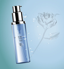Luxury cosmetic Bottle package skin care cream, Beauty cosmetic product poster, with Water and rose background