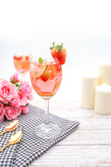 Pink Detox Drink of Strawberry, Cucumber and Lime, Idea for Infused Water, Detox Juice, Summer Drink, Party Drink