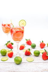 Pink Detox Drink of Strawberry, Cucumber and Lime, Idea for Infused Water, Detox Juice, Summer Drink, Party Drink
