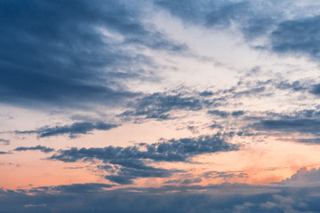 The sky is at sunset time. Clouds at sunset.