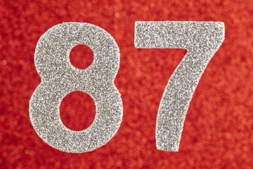 Number eighty-seven silver color over a red background. Anniversary. Horizontal