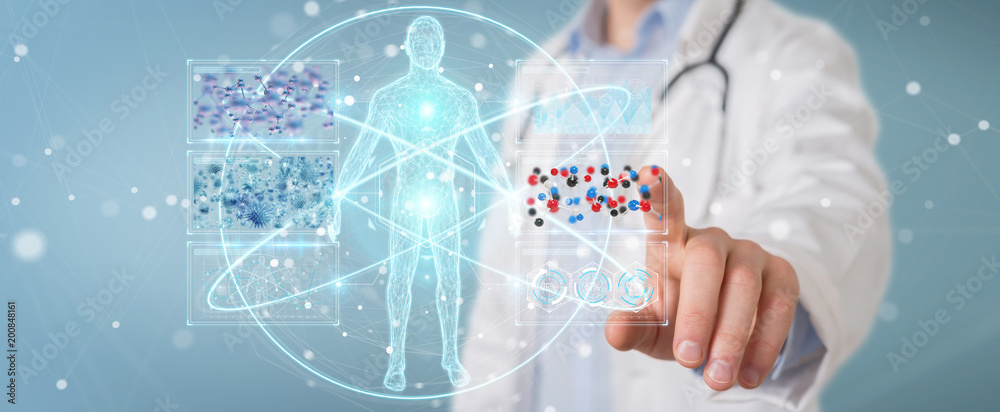 Aufkleber doctor using digital medical futuristic interface 3d rendering