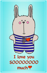 cute bunny in vector. postcard to a loved one