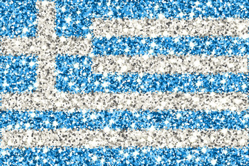 Hellenic Republic sparkling flag. Icon with Greece national colors with glitter effect in official proportions. Background design. Vector illustration. One of a series of signs