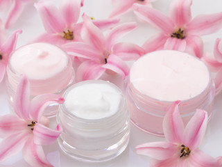 Natural cosmetics with spring flowers, fresh as spring beauty concept