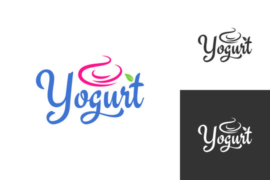 yogurt cream logo. Frozen yogurt label set background