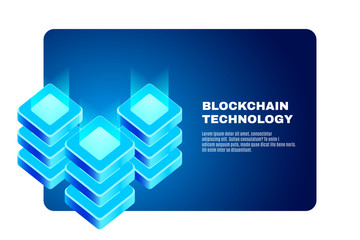 Cryptocurrency and blockchain technology isometric illustration. High technology of future. Concept of big data processing, energy station, server room rack, data center. 3d Vector banner, eps10