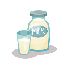 Bottle of milk and glass vector Illustration on a white background