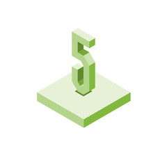 Isometric green five icon on square, 3d character