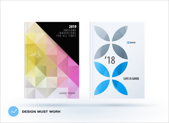 Business polygonal set of design brochure, abstract annual report, horizontal cover flyer in A4