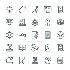 Modern Simple Set of science, bookmarks, education Vector outline Icons. ..Contains such Icons as  abstract,  tag,  sale, observatory,  sky and more on white background. Fully Editable. Pixel Perfect.