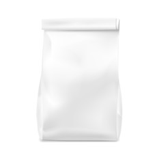 Food snack bag on white background. Vector illustration. Front view. Can be use for template your design, presentation, promo, ad. EPS10.