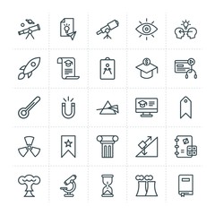 Modern Simple Set of science, bookmarks, education Vector outline Icons. ..Contains such Icons as  power,  smoke,  inclined,  clock, power and more on white background. Fully Editable. Pixel Perfect.