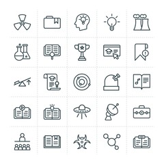 Modern Simple Set of science, bookmarks, education Vector outline Icons. ..Contains such Icons as  molecule,  hazard,  open,  nuclear,  new and more on white background. Fully Editable. Pixel Perfect.