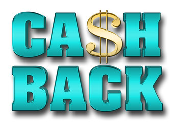 Stock Illustration - Shiny Large Metallic Blue Text: CASH BACK, 3D Illustration, Isolated Against the White Background.
