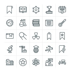 Modern Simple Set of science, bookmarks, education Vector outline Icons. ..Contains such Icons as  desk,  add,  molecular,  cosmos,  space and more on white background. Fully Editable. Pixel Perfect.