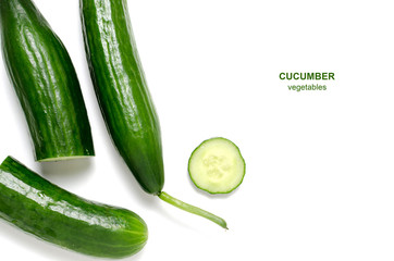 Green cucumber on white background.Vegetables and vitamins.