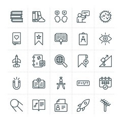 Modern Simple Set of science, bookmarks, education Vector outline Icons. ..Contains such Icons as  dish,  textbook,  badge, question,  book and more on white background. Fully Editable. Pixel Perfect.