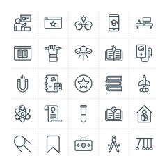 Modern Simple Set of science, bookmarks, education Vector outline Icons. ..Contains such Icons as  child, trainer,  idea,  icon,  tag,  web and more on white background. Fully Editable. Pixel Perfect.