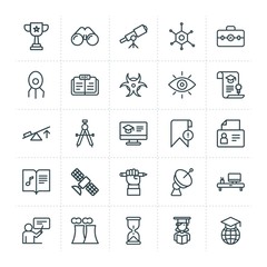 Modern Simple Set of science, bookmarks, education Vector outline Icons. ..Contains such Icons as  look,  business,  clock,  math,  sport and more on white background. Fully Editable. Pixel Perfect.
