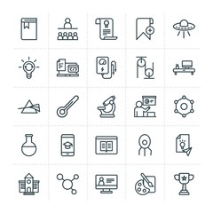 Modern Simple Set of science, bookmarks, education Vector outline Icons. ..Contains such Icons as  library,  discussion,  temperature, ufo and more on white background. Fully Editable. Pixel Perfect.
