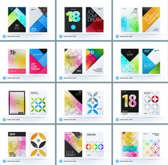 Fototapeta premium Business polygonal set of design brochure, abstract annual report, horizontal cover flyer in A4