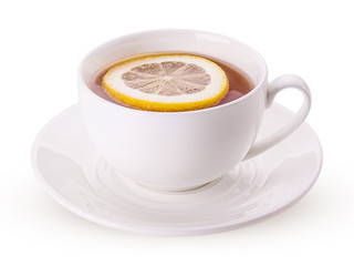 Hot black tea with lemon slice