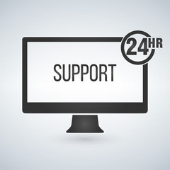 technical support, computer support 24 hours. Vector illustration isolated on modern background.
